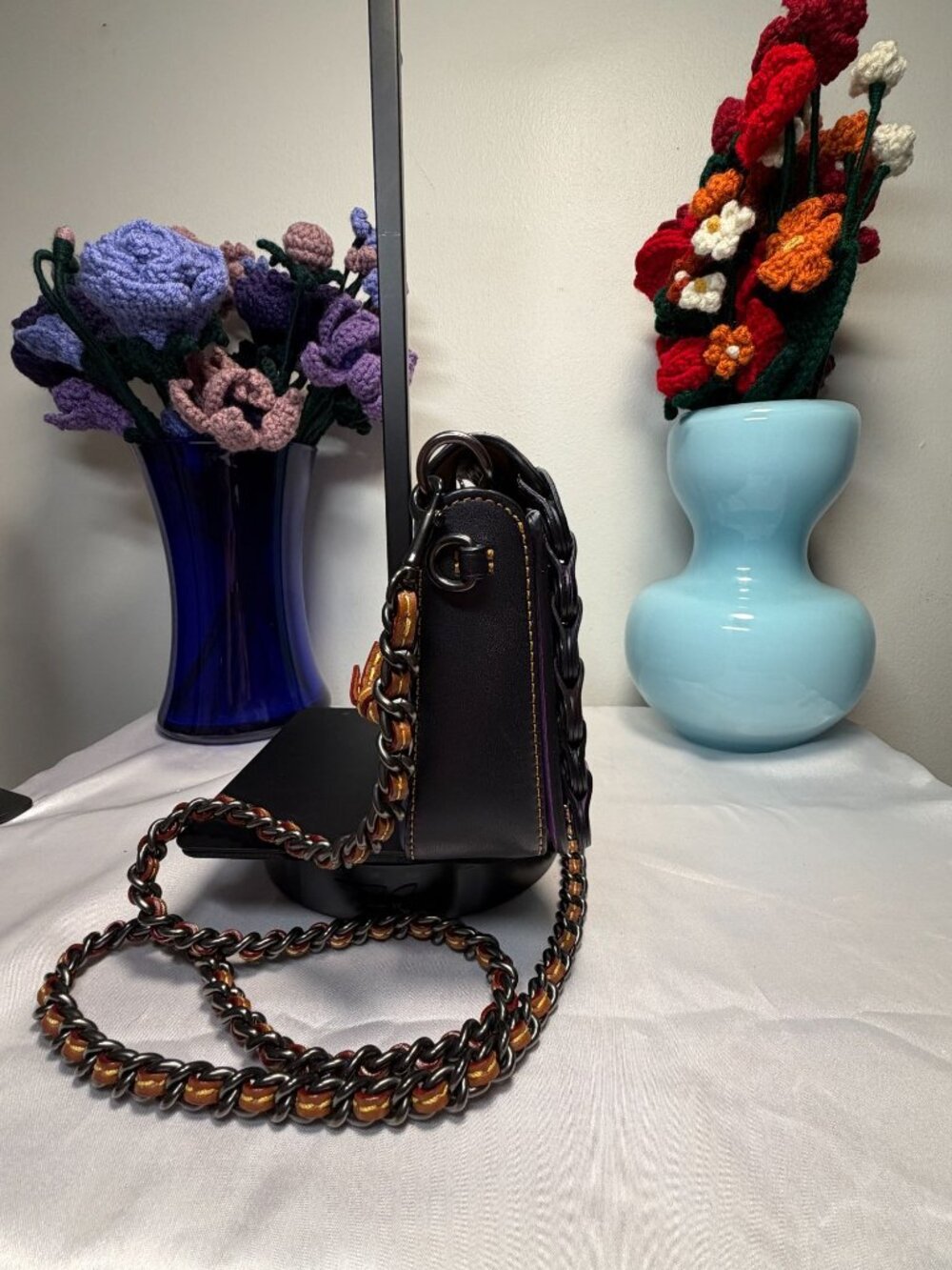 Coach Woven Leather Crossbody Bag With Chain Strap & Colorful Detailing - Purple - Picture 4 of 8